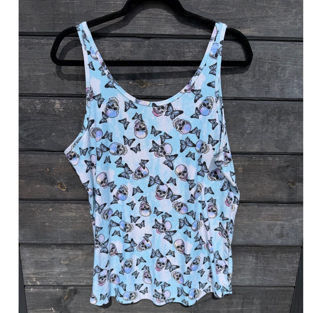 No Boundaries Womens XXXL Blue Skull Butterfly Print Tank Top Sleeveless Scoop - Picture 4 of 6